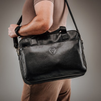 Чоловічий портфель XL з натуральної шкіри (VS008Б) чорний