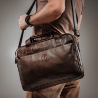 Чоловічий портфель XL з натуральної шкіри (VS008Б) коричневий