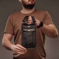 Чоловіча шкіряна сумка через плече (VS050) чорна матова