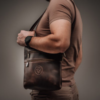 Чоловіча шкіряна сумка через плече (VS058) коричнева матова
