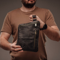Чоловіча шкіряна сумка через плече (VS085) чорна матова