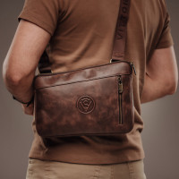Чоловіча шкіряна сумка через плече (VS087) коричнева матова