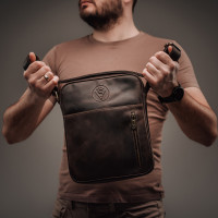Чоловіча шкіряна сумка через плече (VS091) коричнева матова
