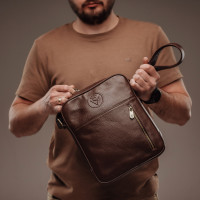 Чоловіча шкіряна сумка через плече (VS091) коричнева