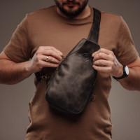 Чоловіча шкіряна сумка через плече (VS095) чорна матова